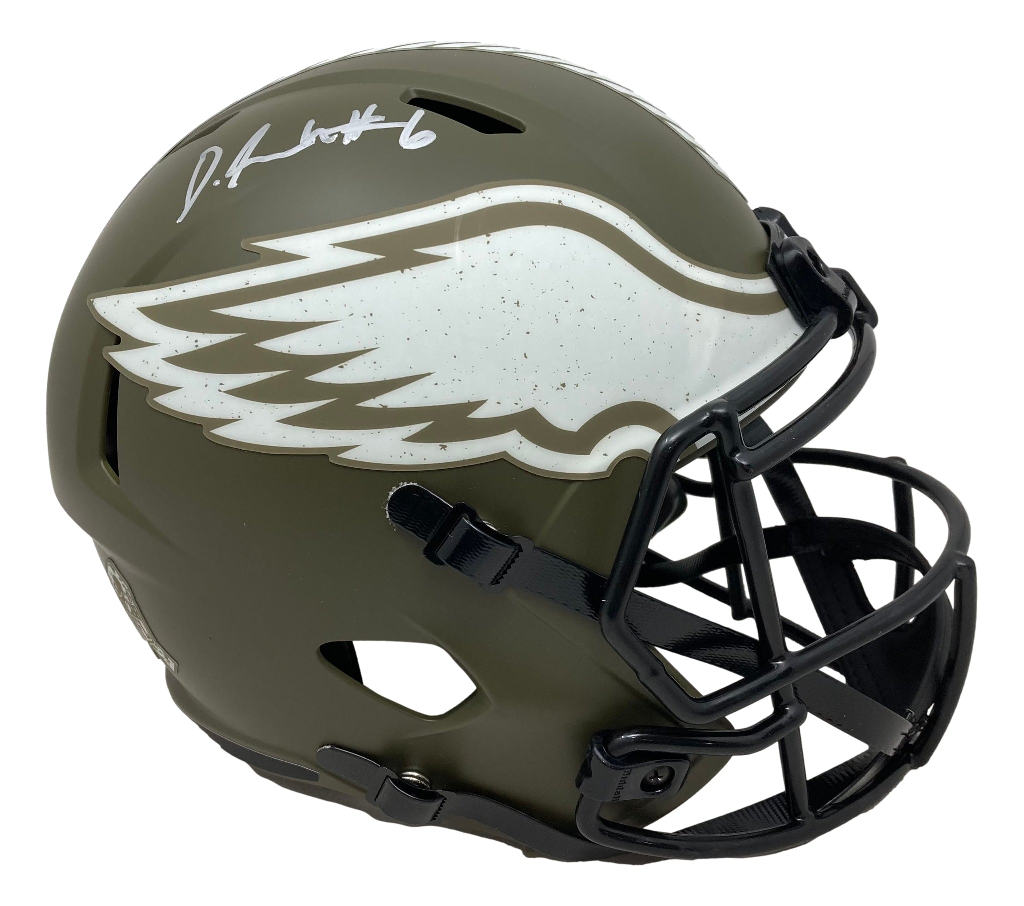 devonta smith autographed helmet Devonta Smith Signed Eagles FS Salute To Service Speed Replica Helmet Fanatics