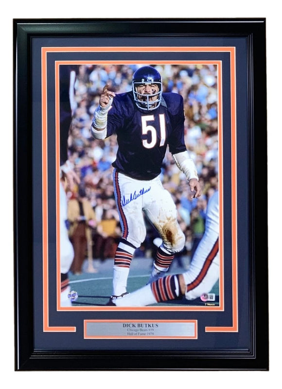 Dick Butkus Signed Framed 11x17 Chicago Bears Photo BAS
