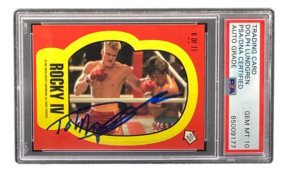 Dolph Lundgren Signed Ivan Drago 1985 Topps #6 Sticker Card PSA/DNA Gem MT 10 Sports Integrity
