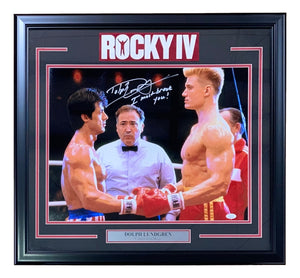 Dolph Lundgren Signed Framed 16x20 Rocky IV Photo I Must Break You Insc JSA ITP