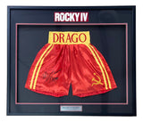 Dolph Lundgren Signed Framed Custom Rocky IV Boxing Trunks Drago Inscribed PSA