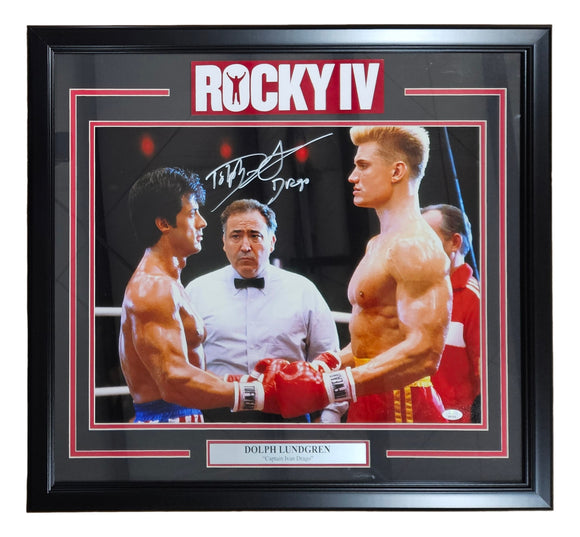 Dolph Lundgren Signed Framed 16x20 Rocky IV Photo Drago Inscribed JSA ITP Sports Integrity