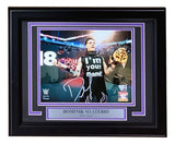 Dominik Mysterio Signed Framed 8x10 WWE Photo by Sports Integrity: features Dominik in the ring, "I'm your mami" shirt, arms raised, gold mask at side, with a nameplate reading "Dominik Mysterio - Dirty Dom.