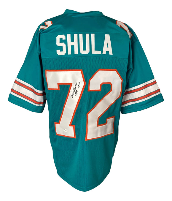Coach Don Shula Miami Signed Teal Football Jersey 1972 17-0 Inscribed JSA Sports Integrity