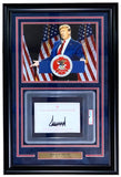 The Sports Integrity President Donald Trump Signed Framed Insert features an 11x14 photo of Trump at a podium, a signed card, and a nameplate reading “Donald J. Trump, 45th President of the United States.” Authenticated by PSA.
