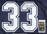 Tony Dorsett Dallas Signed Navy Blue Stat Football Jersey JSA