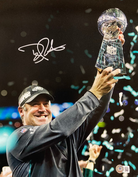 Coach Doug Pederson Signed 11x14 Philadelphia Eagles Super Bowl 52 Photo BAS ITP Sports Integrity