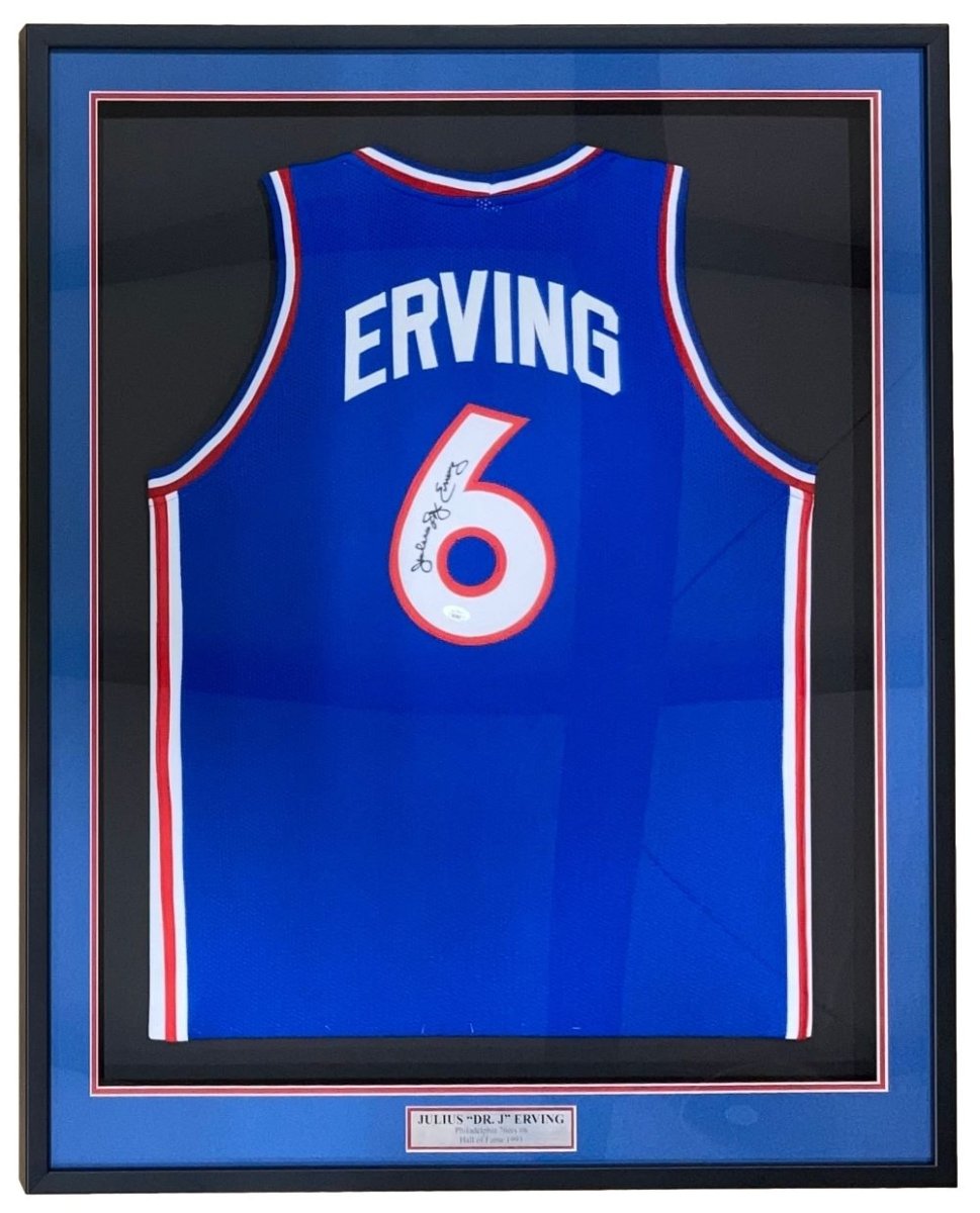Julius Dr J Erving Philadelphia Signed Framed Blue Basketball
