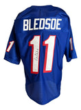 Drew Bledsoe New England Signed Blue Football Jersey JSA QR