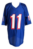 Drew Bledsoe New England Signed Blue Football Jersey JSA QR