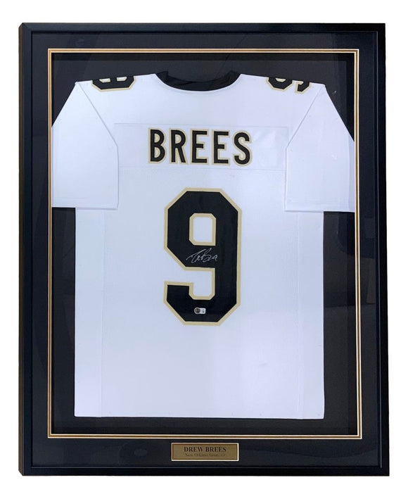 Drew Brees New Orleans Signed Framed White Football Jersey BAS
