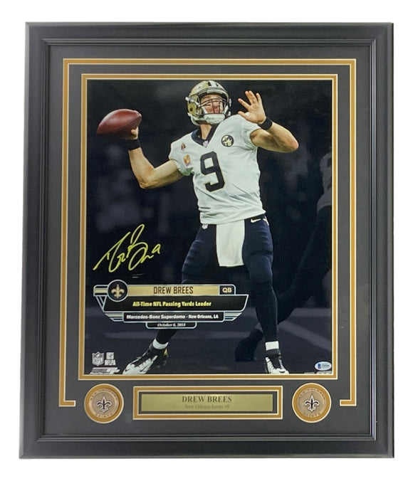Drew Brees Signed Framed 16x20 New Orleans Saints Record Breaking Photo BAS Sports Integrity