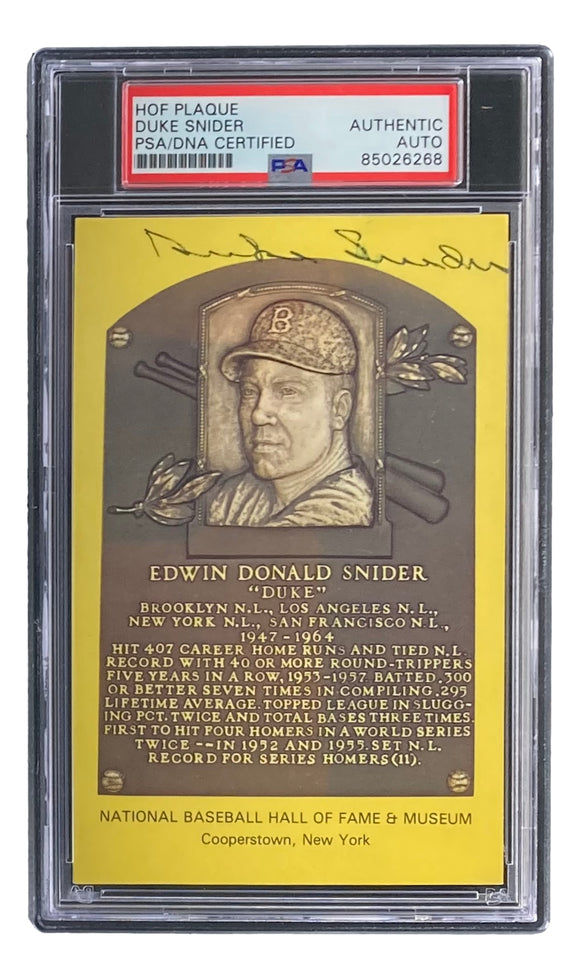 Duke Snider Signed 4x6 Brooklyn Dodgers HOF Plaque Card PSA/DNA 85026268 Sports Integrity