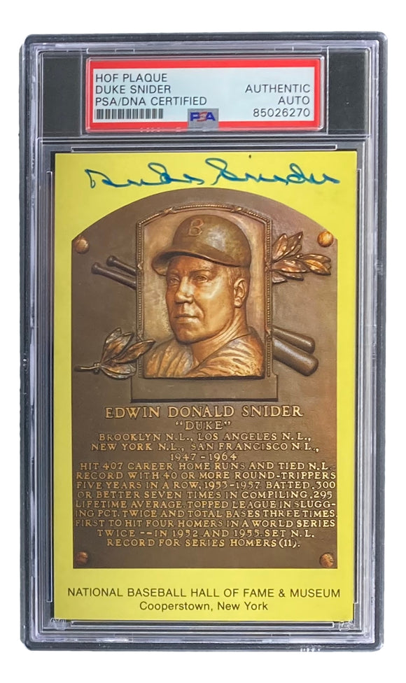 Duke Snider Signed 4x6 Brooklyn Dodgers HOF Plaque Card PSA/DNA 85026270 Sports Integrity