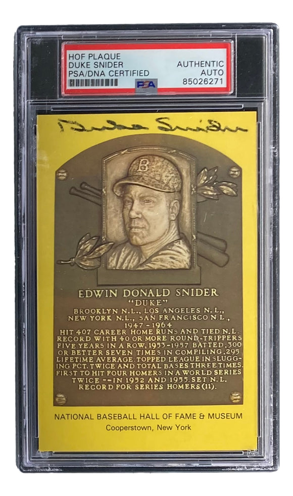 Duke Snider Signed 4x6 Brooklyn Dodgers HOF Plaque Card PSA/DNA 85026271 Sports Integrity