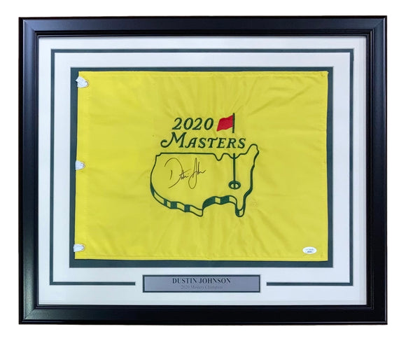 Dustin Johnson Signed Framed 2020 Masters Golf Flag JSA LOA