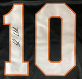 The Sports Integrity John Leclair Philadelphia Signed Black Hockey Jersey features a large white number 10 outlined in orange, a black ink signature on the left side of the 1, and a small JSA authentication sticker at the bottom left.