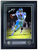 The Sports Integrity Randall Cunningham Signed Frame 16x20 Philadelphia Eagles White Jersey Photo features Cunningham running with a football, his autograph, team logos, and a nameplate displayed below the image.