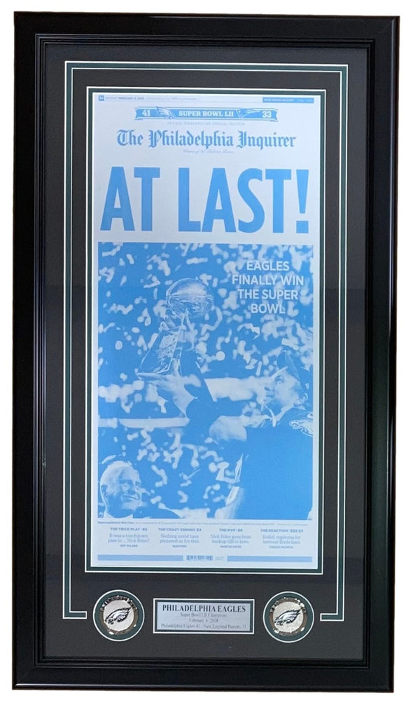 Philadelphia Eagles Framed SB 52 Champions Inquirer Cover Replica Press Plate