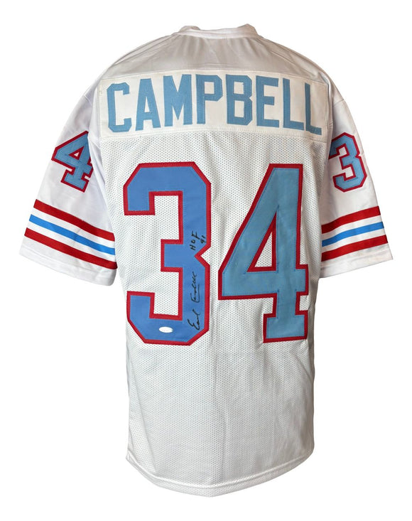 Earl Campbell Houston Signed White Football Jersey HOF 91 Tristar