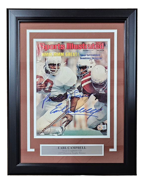 Earl Campbell Signed Framed Texas Longhorns Sports Illustrated Magazine Page BAS Sports Integrity