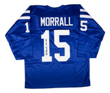 Earl Morrall Baltimore Signed Blue Football Jersey 1968 MVP Insc JSA Hologram