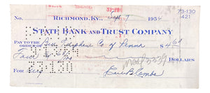 Earle Combs New York Yankees Signed Personal Bank Check BAS