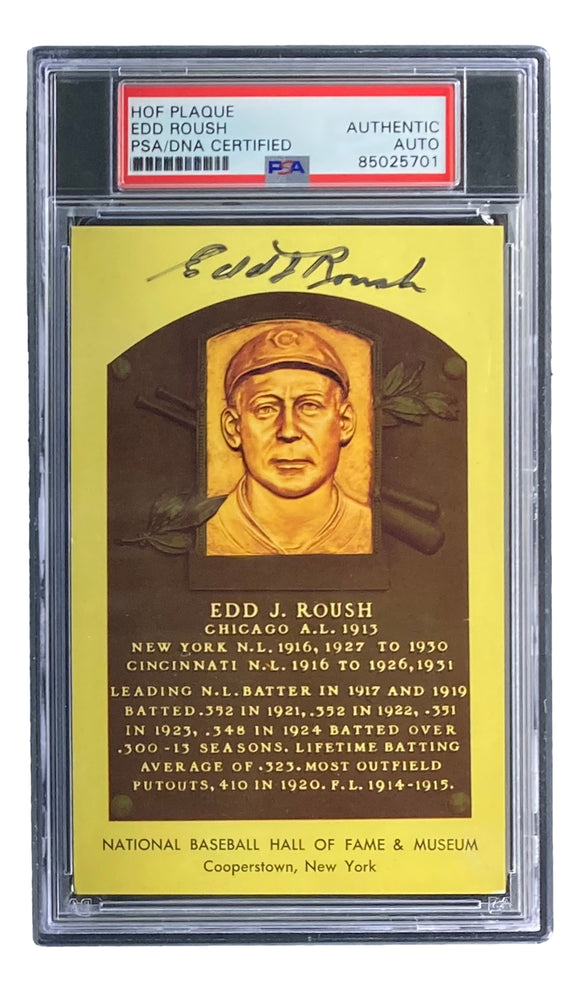 Edd Roush Signed 4x6 Chicago White Sox HOF Plaque Card PSA/DNA 85025701