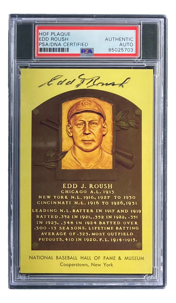 Edd Roush Signed 4x6 Chicago White Sox HOF Plaque Card PSA/DNA 85025703