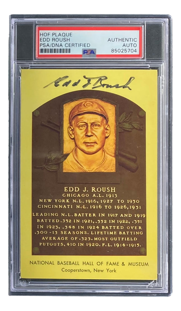 Edd Roush Signed 4x6 Chicago White Sox HOF Plaque Card PSA/DNA 85025704