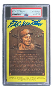 Eddie Mathews Signed 4x6 Milwaukee Braves HOF Plaque Card PSA/DNA 85025796 Sports Integrity