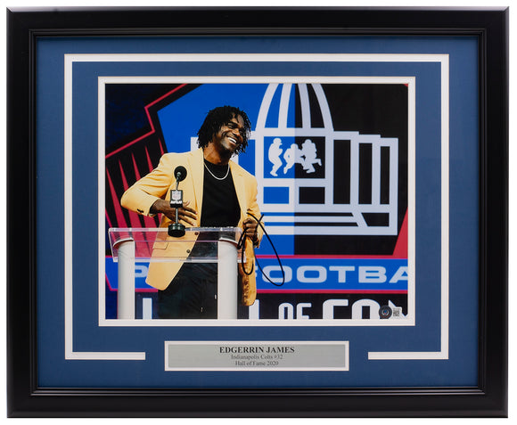 Edgerrin James Signed Framed Indianapolis Colts 11x14 Hall Of Fame Photo BAS Sports Integrity
