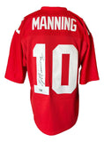 A Sports Integrity Eli Manning Signed New York Giants M&N 2004 Red Legacy Jersey features “MANNING” and number 10 in white, with his signature on the back number 1.