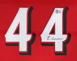 The Sports Integrity Elly De La Cruz Cincinnati Signed Framed Red Baseball Jersey BAS features a large white and black outlined number 44 on red, Elly's black ink signature below the right number, and an authentication sticker above it.
