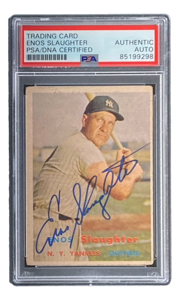 Enos Slaughter Signed 1957 Topps #215 New York Yankees Trading Card PSA/DNA
