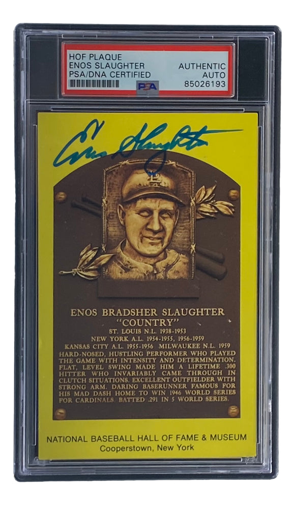 Enos Slaughter Signed 4x6 St Louis Cardinals HOF Plaque Card PSA/DNA 85026193 Sports Integrity