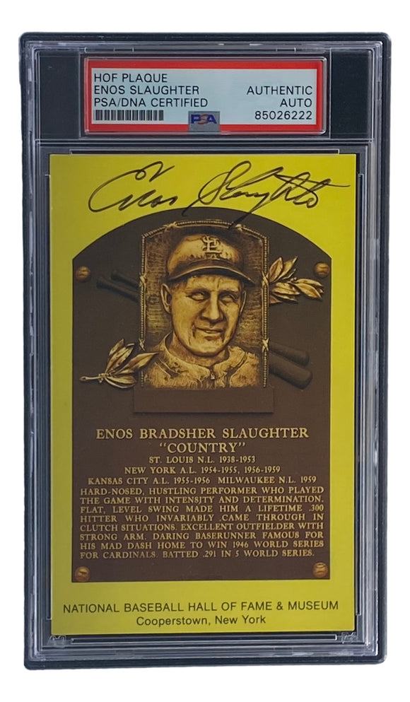 Enos Slaughter Signed 4x6 St Louis Cardinals HOF Plaque Card PSA/DNA 85026222 Sports Integrity