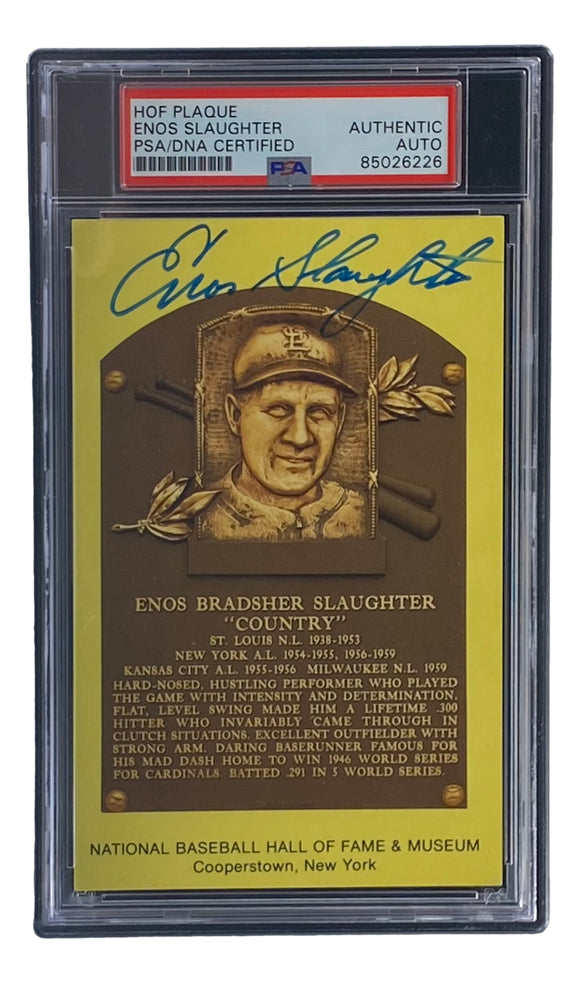 Enos Slaughter Signed 4x6 St Louis Cardinals HOF Plaque Card PSA/DNA 85026226 Sports Integrity