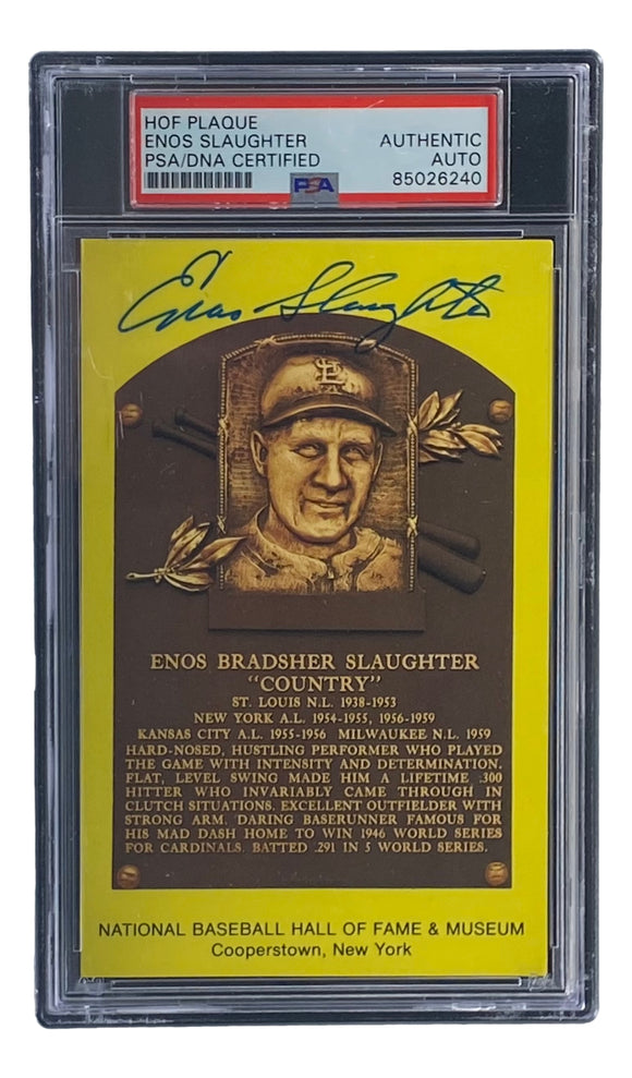 Enos Slaughter Signed 4x6 St Louis Cardinals HOF Plaque Card PSA/DNA 85026240 Sports Integrity