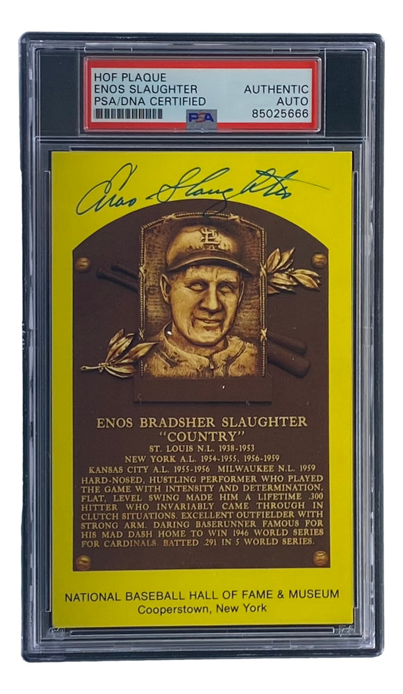 Enos Slaughter Signed 4x6 St Louis Cardinals HOF Plaque Card PSA/DNA 85025666 Sports Integrity