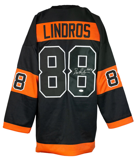 Eric Lindros Signed Custom Black Hockey Jersey HOF 16 Inscription JSA ITP
