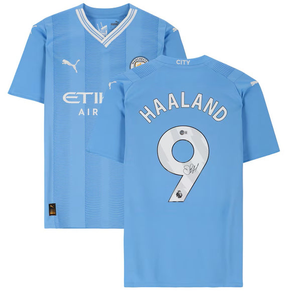 Erling Haaland Signed Manchester City FC 2023/24 Light Blue Puma Soccer Jersey