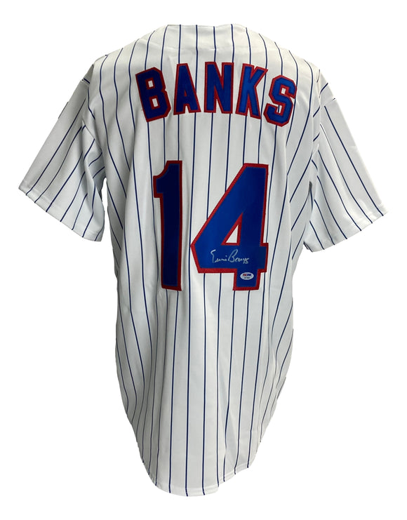 Ernie Banks Signed Chicago Cubs Majestic Baseball Jersey PSA