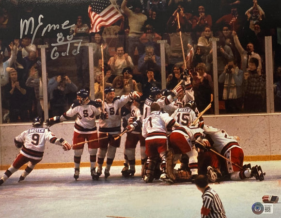 Mike Eruzione Signed 11x14 1980 USA Miracle On Ice Photo 80 Gold Inscribed BAS
