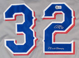 Evan Carter Texas Signed Gray Baseball Jersey 23 WS Champs BAS