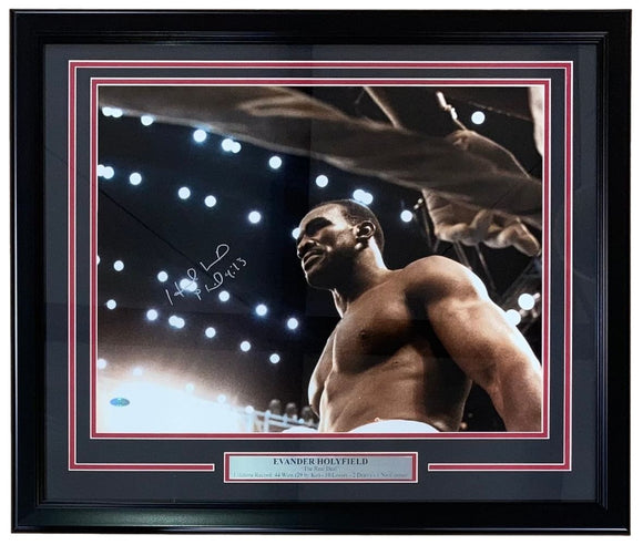 Evander Holyfield Signed Framed 16x20 Boxing Stare Photo Steiner Sports