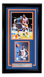 Patrick Ewing Signed Framed 4x6 Photo w/ 8x10 New York Knicks Photo BAS LOA