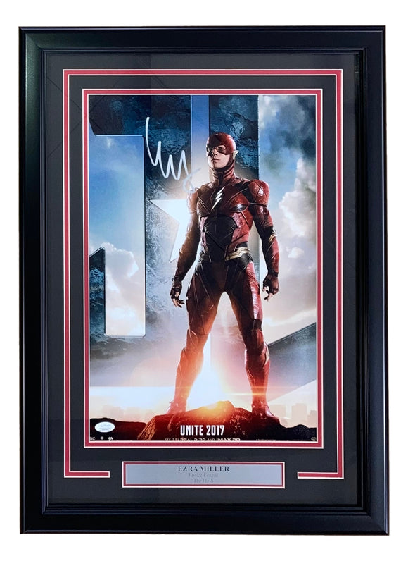 Ezra Miller Signed Framed 11x17 Justice League Movie Poster Photo JSA Sports Integrity