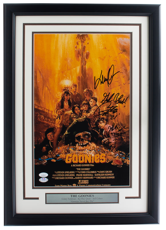 Corey Feldman Ke Huy Quan Jeff Cohen Signed Framed 11x17 Goonies Photo Bless JSA