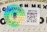 A Beckett authentication sticker with QR code and serial number W612334 is attached to the Floyd Mayweather Jr Signed Red Cleto Reyes RH Boxing Glove Shadowbox by Sports Integrity, with gold and black text in the background.